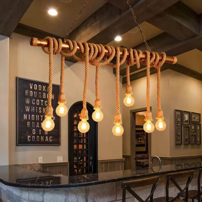 Vintage lustr s provazem PEDRO, 8 x E27, hnědý kov