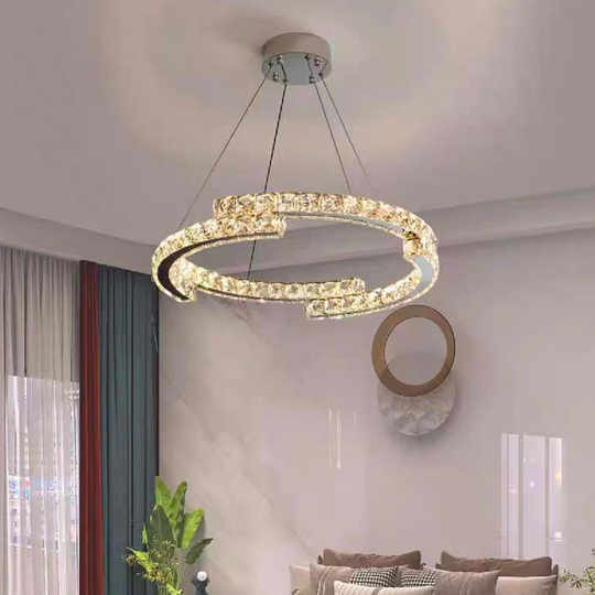Závěsný LED lustr s dálkovým ovládáním a krystalem MIA Yonca, 34W, 1 kruh, studené/teplé/neutrální světlo, stmívatelné, lesklé chromované LED lustry s dálkovým ovládáním Výchozí název Alessandro Design