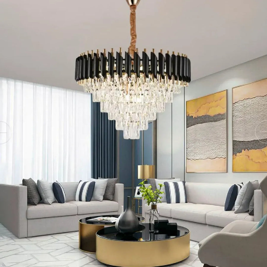 Crystal Chandier Versailles magno 8xe27, průměr 60 cm, lesklý a černé zlato, nastavitelná výška