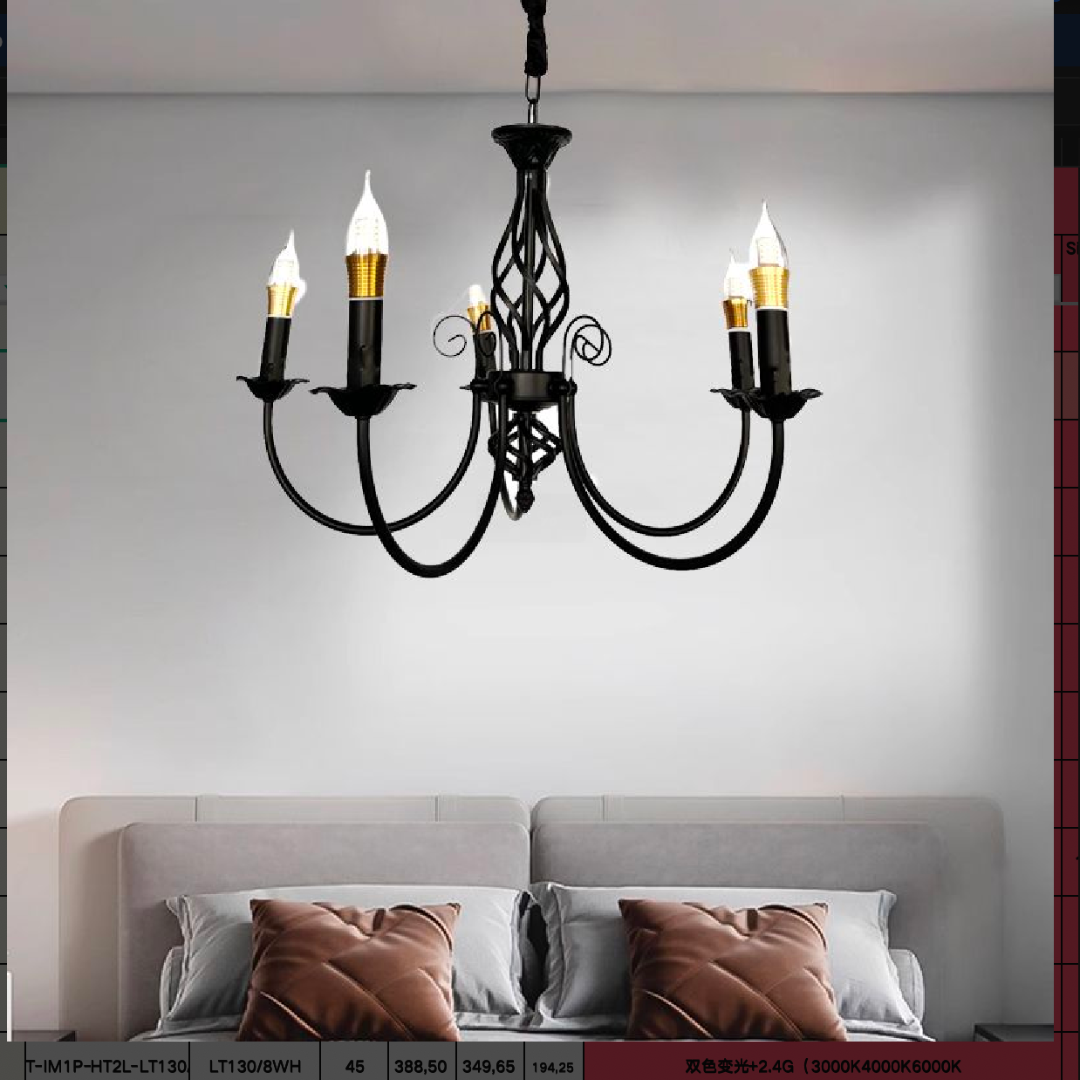 Crystal Chandier Pearl, 5xe14, černá, nastavitelná výška