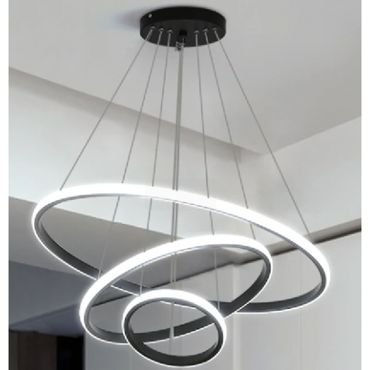LED CHANDIER s čistým dálkovým ovládáním, 45W, 3 kruhy, studené/horké/neutrální světlo, nestabilní, černé