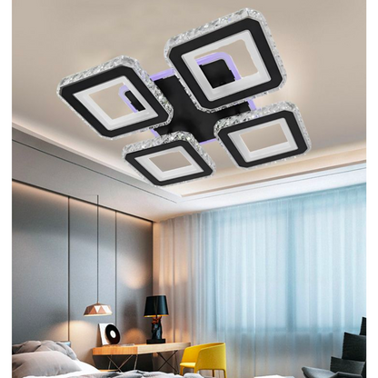 LED CHANDIER s dálkovým ovládáním Leila, 79W, 4 čtverce, studené/horké/neutrální světlo, nestabilní, černé