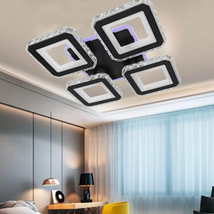 LED CHANDIER s dálkovým ovládáním Leila, 79W, 4 čtverce, studené/horké/neutrální světlo, nestabilní, černé