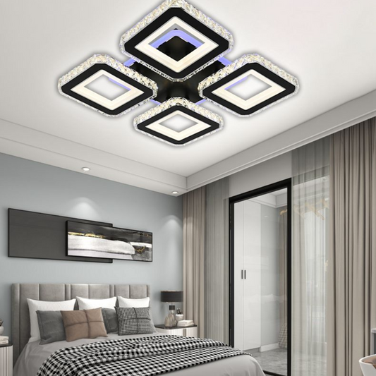 LED CHANDIER s dálkovým ovládáním Leila, 79W, 4 čtverce, studené/horké/neutrální světlo, nestabilní, černé