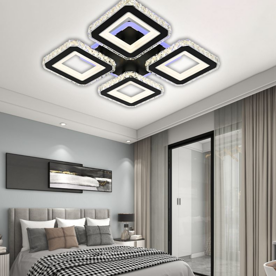 LED CHANDIER s dálkovým ovládáním Leila, 79W, 4 čtverce, studené/horké/neutrální světlo, nestabilní, černé