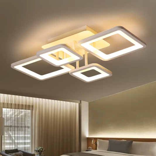 LED CHANDIER s dálkovým ovládáním, Ella, 4 čtverce, 88W, studené/horké/neutrální světlo, nestabilní, bílé