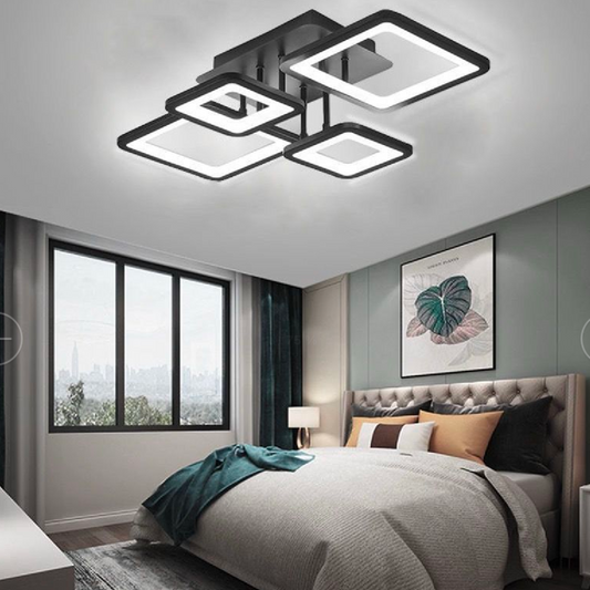LED CHANDIER s dálkovým ovládáním, Ella, 4 čtverce, 85W, studené/horké/neutrální světlo, laskavé, černé
