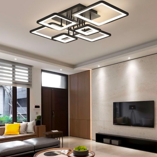 LED CHANDIER s dálkovým ovládáním, Ella, 6 čtverců, 124W, studené/horké/neutrální světlo, nestabilní, černé