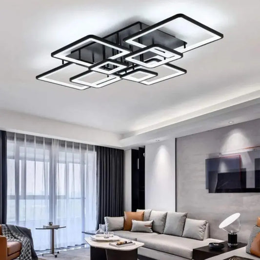 LED CHANDIER s dálkovým ovládáním, Ella, 8 čtverců, 203W, studené/horké/neutrální světlo, nestabilní, černá