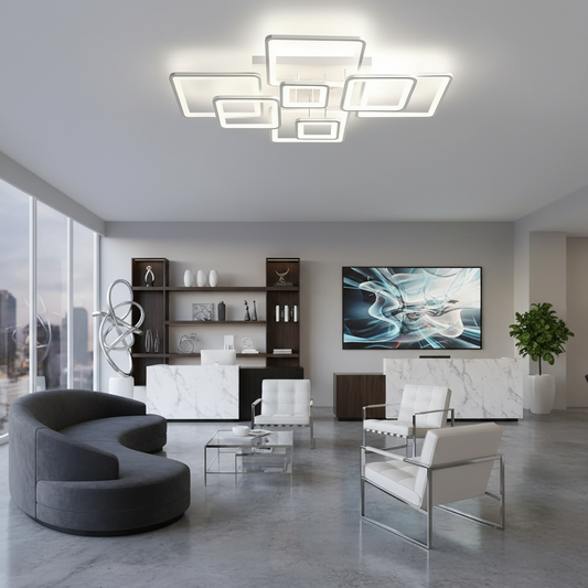 LED lustr s dálkovým ovládáním ELLA 187W, 8 čtverců, studené/teplé/neutrální světlo, stmívatelné, bílá