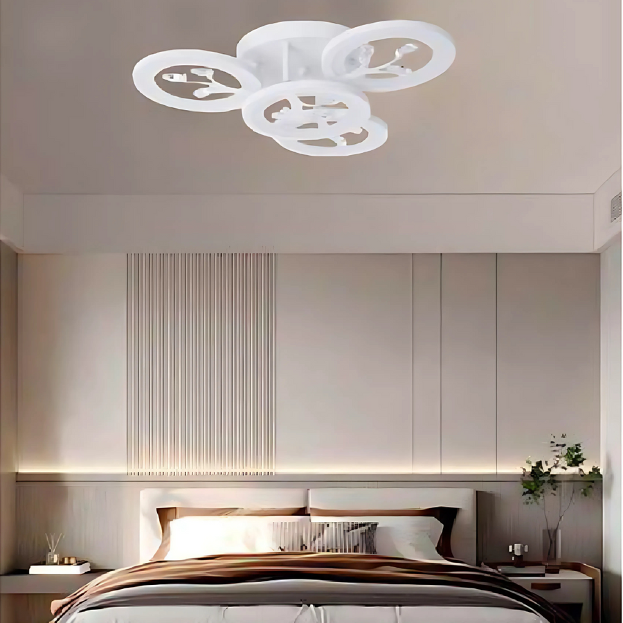 LED CHANDIER s dálkovým ovládáním Daisy, 4 prvky, 49W, studené/horké/neutrální světlo, nestabilní, bílá s křišťálem