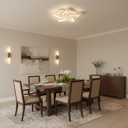 LED lustr s dálkovým ovládáním LOTUS 54W, 5 okvětních lístků, Studené/Teplé/Neutrální světlo, Stmívatelné, Bílá