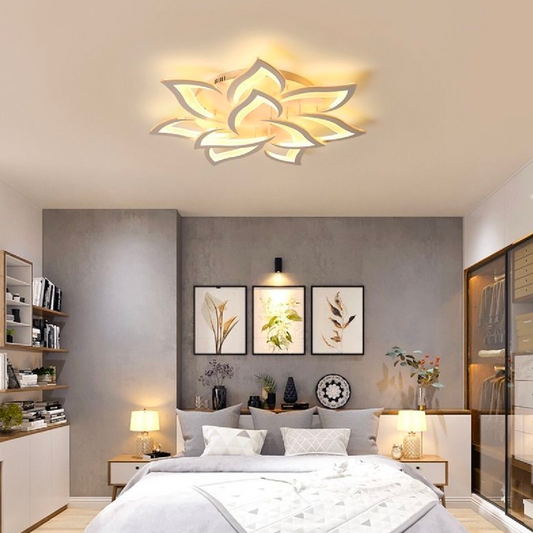 LED CHANDIER s lotosovým dálkovým ovládáním, 110 W, 9 okvětních lístků, chladný/horký/neutrální světlo, nestabilní, bílá