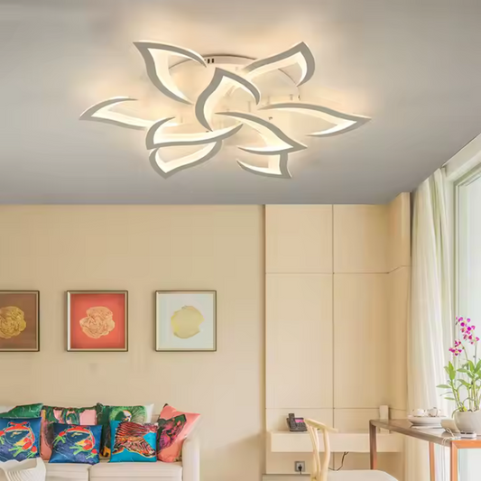 LED lustr s dálkovým ovládáním LOTUS 92W, 9 okvětních lístků, studené/teplé/neutrální světlo, stmívatelné, bílá