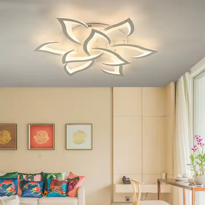 LED lustr s dálkovým ovládáním LOTUS 92W, 9 okvětních lístků, studené/teplé/neutrální světlo, stmívatelné, bílá