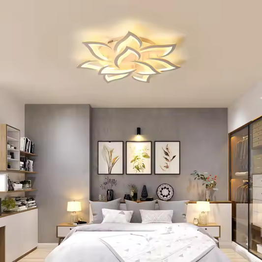 LED CHANDIER s lotosovým dálkovým ovládáním, 110 W, 9 okvětních lístků, chladný/horký/neutrální světlo, nestabilní, bílá