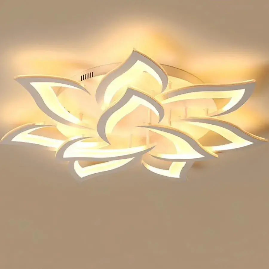 LED CHANDIER s lotosovým dálkovým ovládáním, 110 W, 9 okvětních lístků, chladný/horký/neutrální světlo, nestabilní, bílá