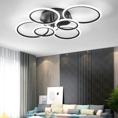 LED CHANDIER s dálkovým ovládáním, Betty, 6 kruhů, 82W, studené/horké/neutrální světlo, nestabilní, černé