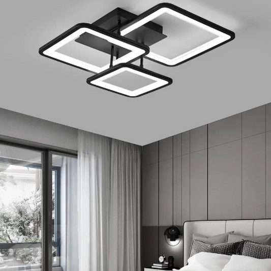 LED CHANDIER s dálkovým ovládáním, Zoe, 3 čtverce, 64W, studené/horké/neutrální světlo, nestabilní, černé