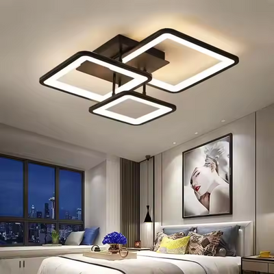 LED CHANDIER s dálkovým ovládáním, Zoe, 3 čtverce, 64W, studené/horké/neutrální světlo, nestabilní, černé