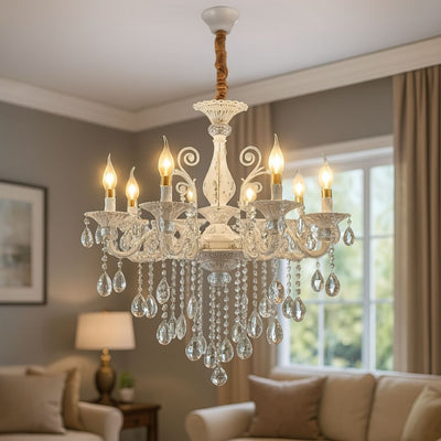 Sanssoci 8xe14 Crystal and Metal Chanderier - Royal Elegance, nastavitelná výška, stříbrná bílá