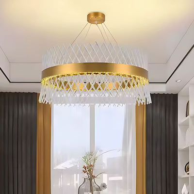 Křišťálový lustr ALHAMBRA Eleganza, LED, 72W, Průměr 49cm, Teplé/Studené/Neutrální světlo, Stmívatelné, Nastavitelná výška, Zlatá