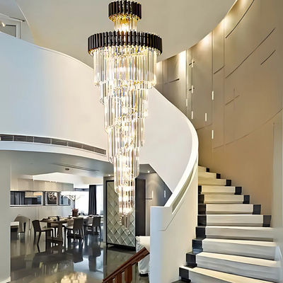 Křišťálový lustr CC900/600X1800, 27xE14, Průměr 60 cm, Výška 180 cm, Lesklá zlatá a černá, Nastavitelná výška, Elegantní design