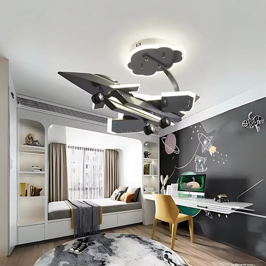LED dětský lustr FIGHTER, typ letadla, 100W, studené/teplé/neutrální světlo, letecká šedá Dětské lustry Výchozí název Alessandro Design
