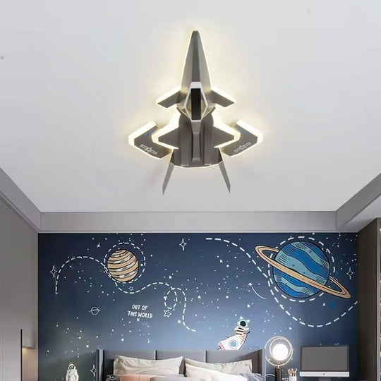 LED dětský lustr FIGHTER, typ letadla, 101W, studené/teplé/neutrální světlo, pohyblivá křídla, letecké šedé dětské lustry Výchozí název Alessandro Design