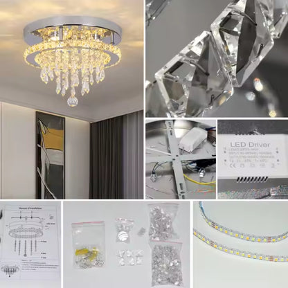 Kulatý alberský LED CHANDIER, 20W, studené/horké/neutrální světlo, krystal, lesklý chrom