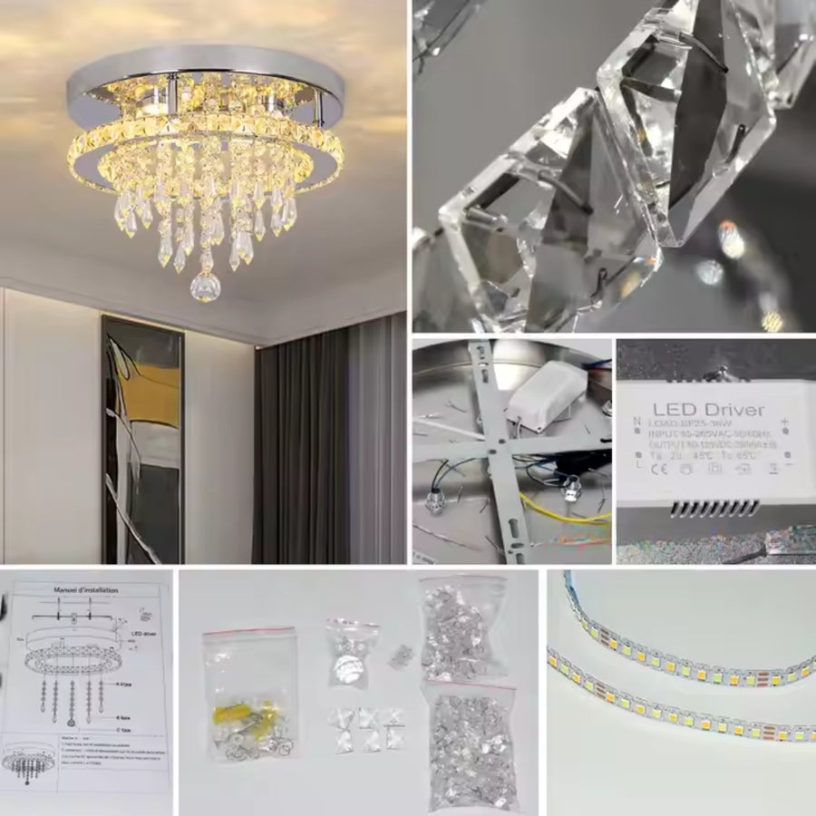 Kulatý alberský LED CHANDIER, 20W, studené/horké/neutrální světlo, krystal, lesklý chrom
