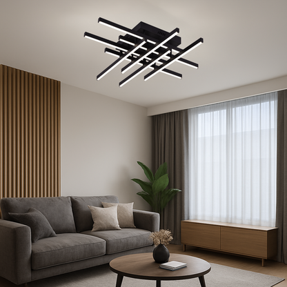 LED lustr s dálkovým ovládáním LINEX, 90W, 8 prvků, studené/teplé/neutrální světlo, stmívatelné, černá