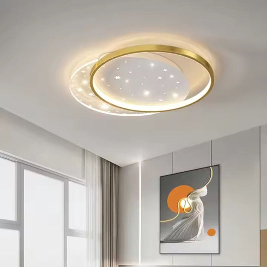 LED chtíč s dálkovým ovládáním Lunaro Lucenta, 110 W, 2 kruhy, chladné/horké/neutrální světlo, nestabilní, zlaté