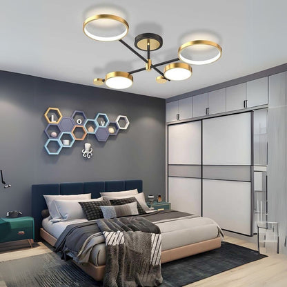 Lustra LED cu Telecomanda MARIA, 4 Elemente, 44W, Lumina Calda/Rece/Neutra, Dimabila, Auriu