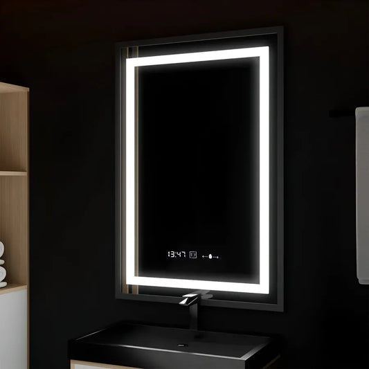 Zrcadlo LED obdélníkový 60x80cm Verite Majeste Noir Motion Glow Marcello Clock Defrost & Dimable teploměr