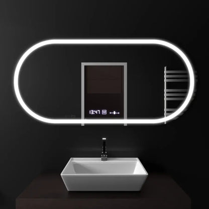 Oválný LED Mirror Altera Motionglow Sensor Marcello Dimable Hoding Clock Defrosting System