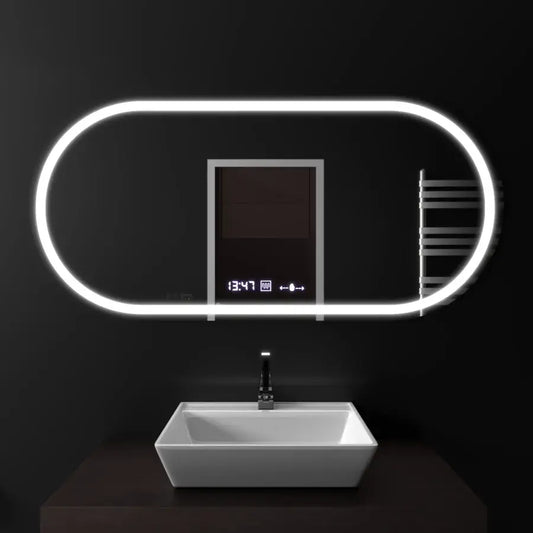 Oválný LED Mirror Altera Motionglow Sensor Marcello Dimable Hoding Clock Defrosting System