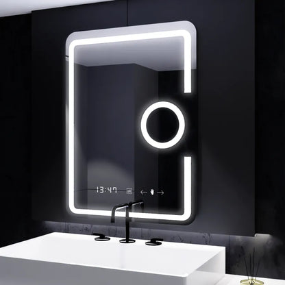 Zrcadlo LED obdélníkový 60x80cm Eclat Motionglow Marcello Dezofring System teploměr a hodinový kosmetika dimable