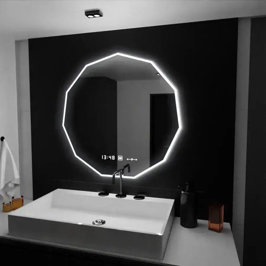 Mirror LED Polygon 70cm Judith Sensor Motiongllow Marcellow System Dezoring Clock & Dimable teploměr