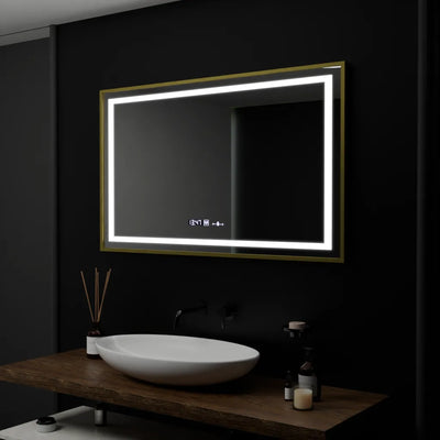 Zrcadlo LED obdélníkový 100x80cm Verite Royale Gold Motion Glow Marcello Dimable Clock Dezoring System