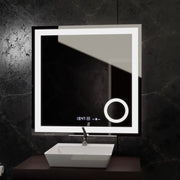 Obdélníkové LED zrcadlo, 80x80cm, Souverain MotionGlow Marcello, Demister System, Hodiny & Teploměr, Kosmetická lupa, Stmívatelné