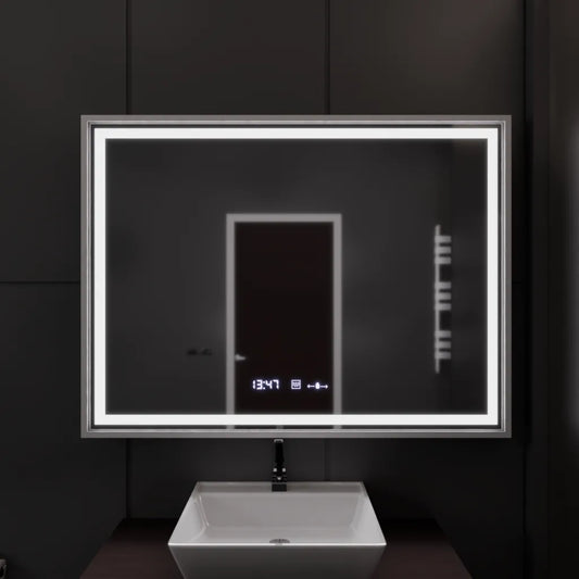 Zrcadlo LED obdélníkový 120x80cm Verite Imperial Silver Motion Glow Marcello Clock Defrition System & Dimable teploměr