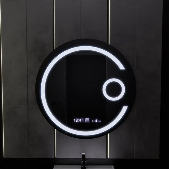 LED kulaté zrcadlo, 60 cm, Visio MotionGlow Marcello, systém odmlžování, hodiny a teploměr, kosmetická lupa, stmívatelná zrcátka Marcello Výchozí název Alessandro Design