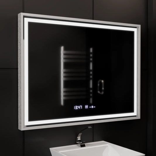 Zrcadlo LED obdélníkový 80x60cm Verite Imperial Silver Motion Glow Marcello Clock Defrition System & Dimable teploměr
