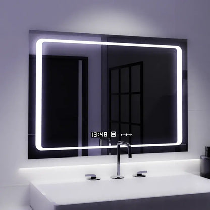 Zrcadlový LED obdélníkový 90x60cm Defen Marcello Sensor System Dezoring CLOCK & teploměr