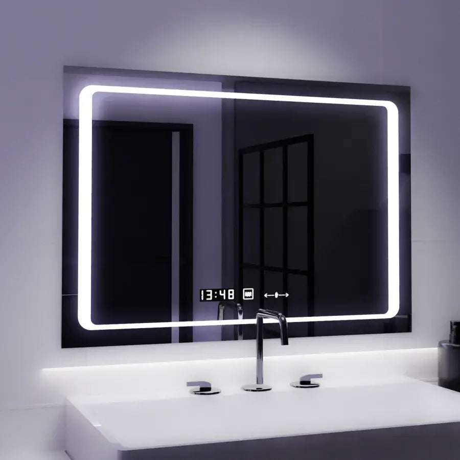 Zrcadlový LED obdélníkový 90x60cm Defen Marcello Sensor System Dezoring CLOCK & teploměr