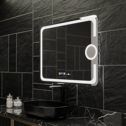 Zrcadlo LED obdélníkový 80x60cm Eclat Motionglow Marcello Clock Defrition System & Wolf teploměr Dimable Cosmetic