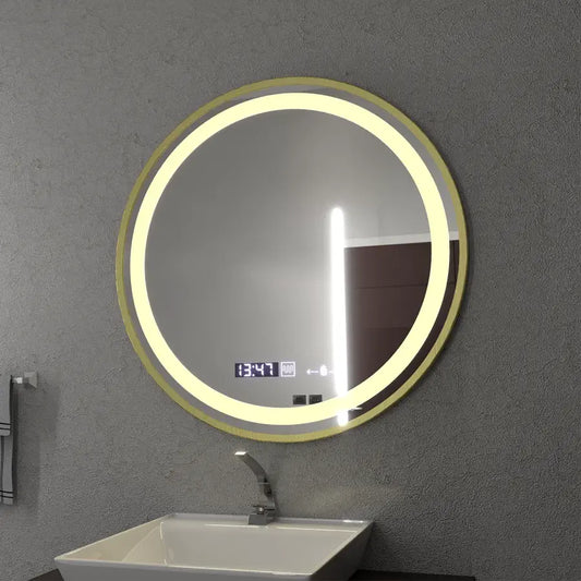 Mirror LED kolem 70 cm Celesti Royale Gold Motiongllow Marcellow Dimable Clock Defrosting System