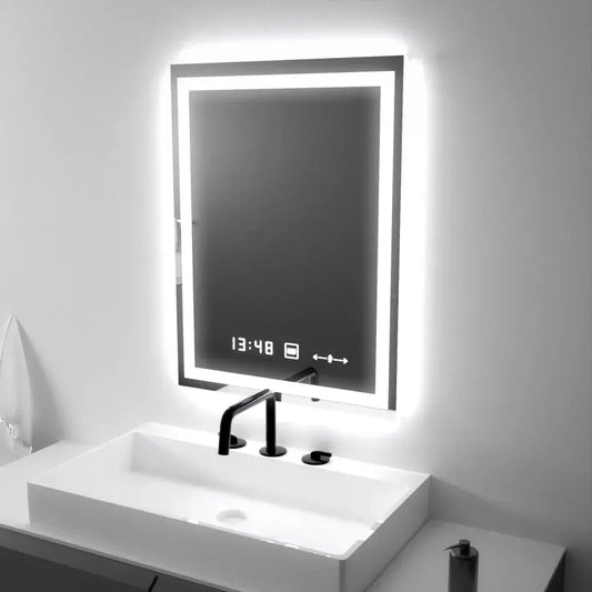 Obdélníkové LED zrcadlo 45x60cm Verite Motionglow Marcellow Dimable Clock System & Dimable teploměr