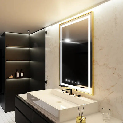 Zrcadlo LED obdélníkový 75x90cm Verite Royale Gold Motiongllow Marcello Dimable Hoding Defrosting System